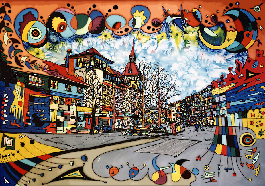 Bern, Waisenhausplatz abstrakt | Leinwand-Bild | B-4046 - baumannkunst.ch