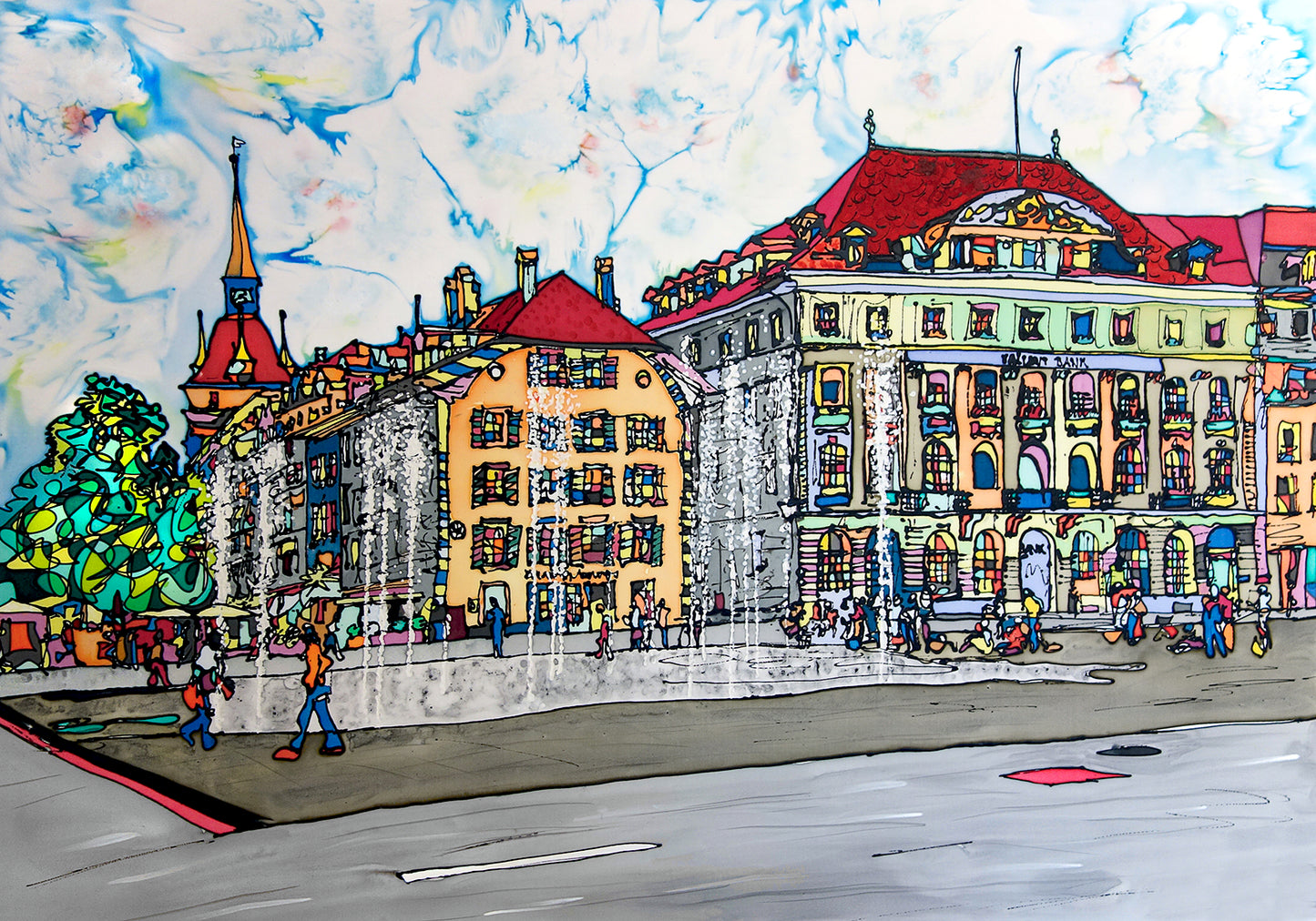 Bern, Bundesplatz mit Brunnen | Leinwand-Bild | B-4051 - baumannkunst.ch