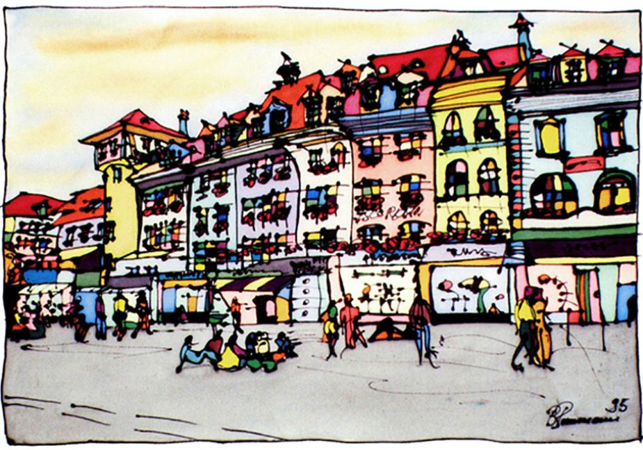 Bern, Waisenhausplatz mit Holländerturm | Postkarte A6 | PK-013