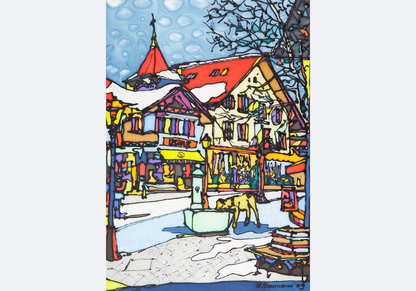 Gstaad, Rosie Dorfbrunnen | Leinwand-Bild | G-5002 - baumannkunst.ch