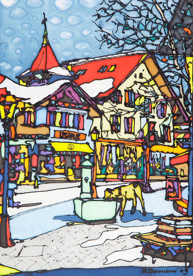 Gstaad, Rosie Dorfbrunnen | Leinwand-Bild | G-5002 - baumannkunst.ch
