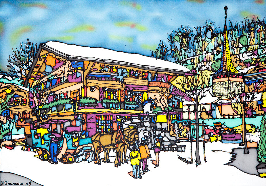Gstaad, Kutsche b. Kath. Kirche | Leinwand-Bild | G-5007 - baumannkunst.ch
